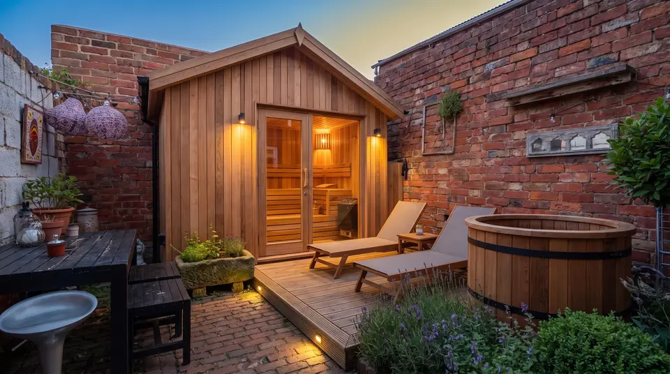 Cotswold natural sauna designed into the same courtyard